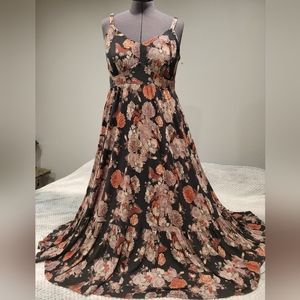 TORRID long dress, black, rust and lavender